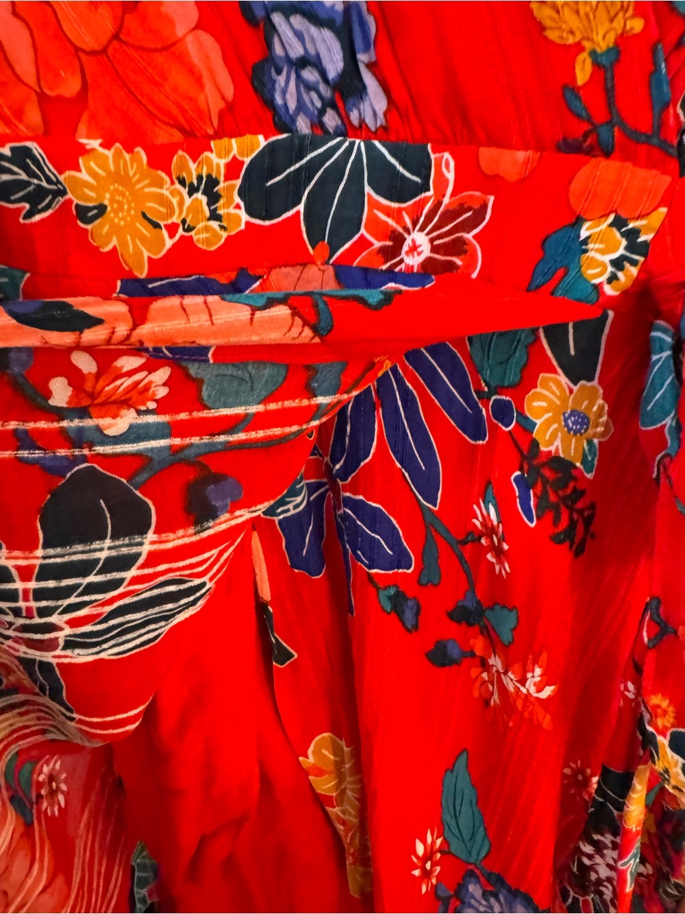 NWT Anthropologie Red Floral Wrap Midi Dress W/Tie Waist Long Sleeve Bohemian - Picture 13 of 13